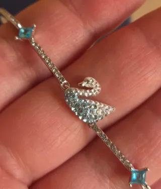Pulsera Cisne Swarovski Azul y Dorado