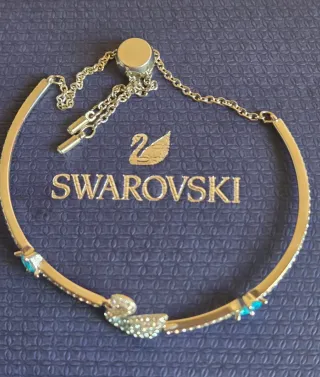 Pulsera Cisne Swarovski Azul y Dorado