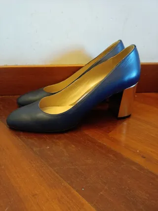 Scarpe da Donna in cuoio blu e oro col tacco 7 cm