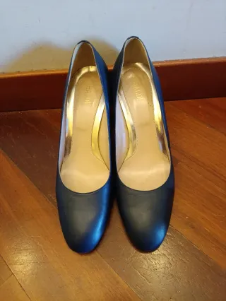 Scarpe da Donna in cuoio blu e oro col tacco 7 cm