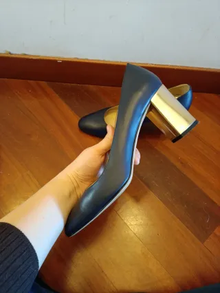 Scarpe da Donna in cuoio blu e oro col tacco 7 cm