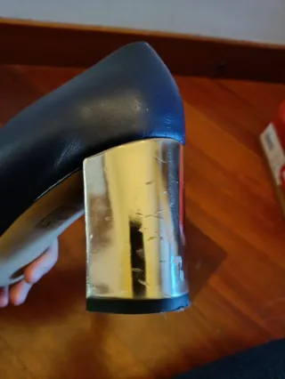 Scarpe da Donna in cuoio blu e oro col tacco 7 cm