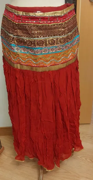 Falda larga bordada multicolor S/M