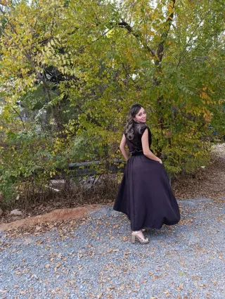 Vestido marrón y dorado fiesta