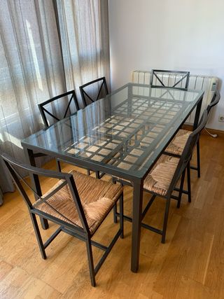 Mesa comedor cristal y 6 sillas