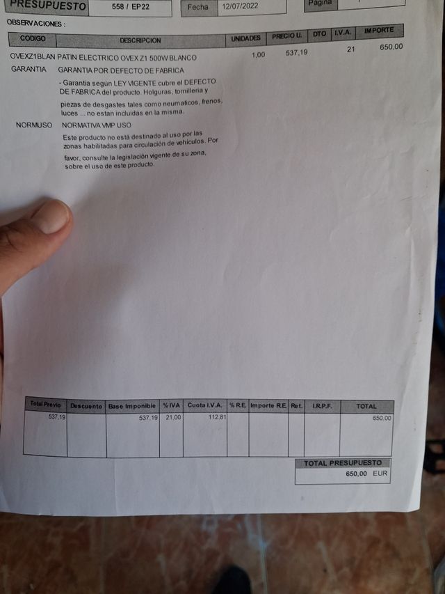 Patinete Eléctrico 500W