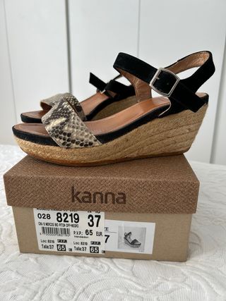 Sandalias Kanna cuña esparto piel Talla 37