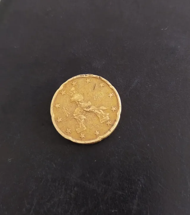 Moneda 20 céntimos Italia 2002 borde irregular