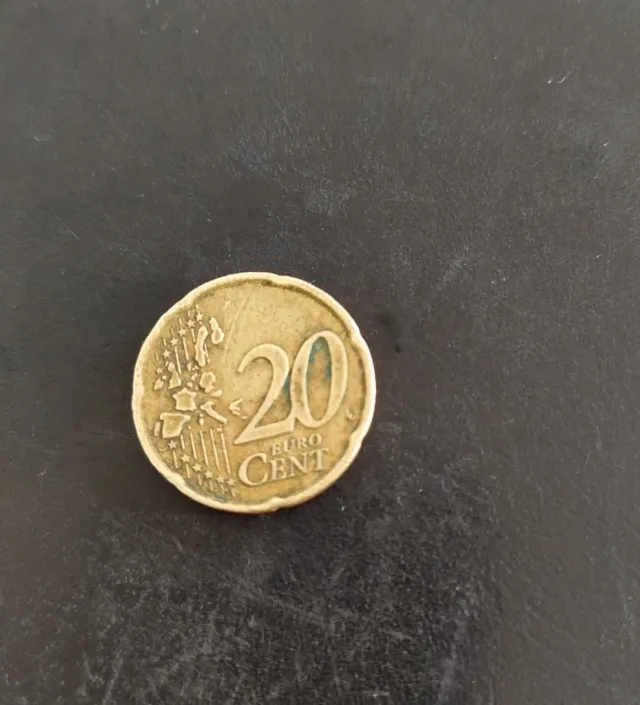 Moneda 20 céntimos Italia 2002 borde irregular