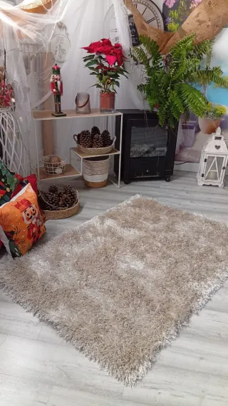 Tappeto pelo lungo beige poliestere