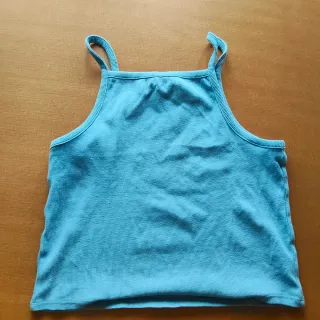 Top mango azul de tirantes