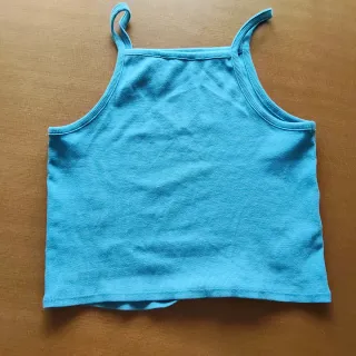 Top mango azul de tirantes