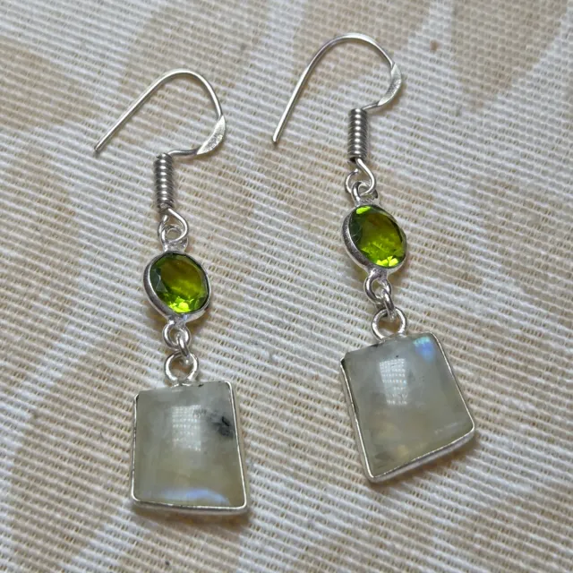 Pendientes Plata 925 Piedra Luna y Peridoto