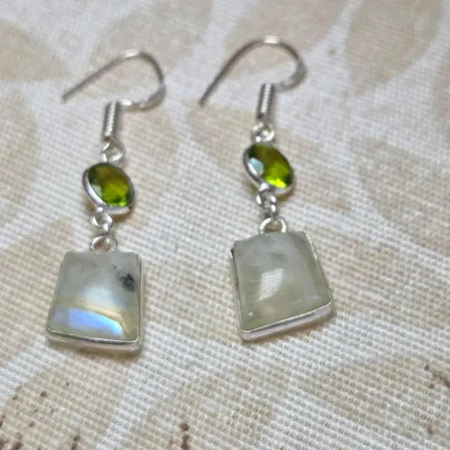 Pendientes Plata 925 Piedra Luna y Peridoto