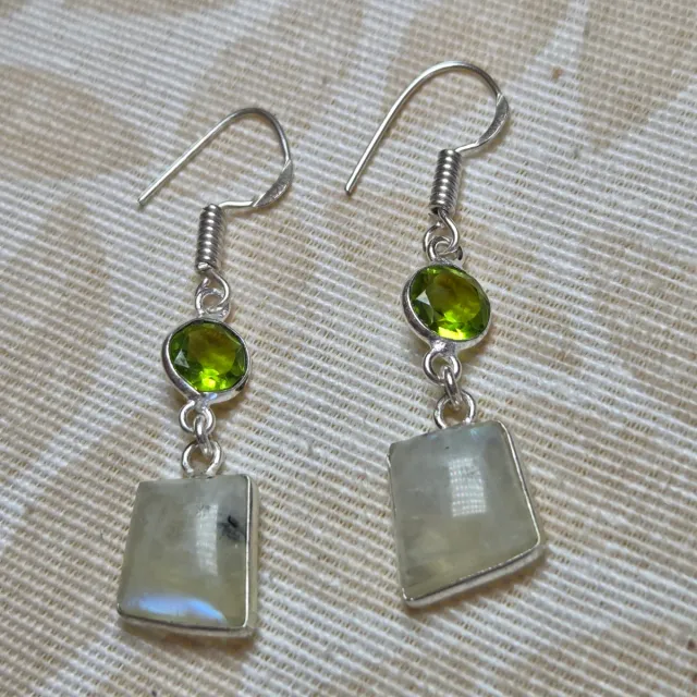 Pendientes Plata 925 Piedra Luna y Peridoto
