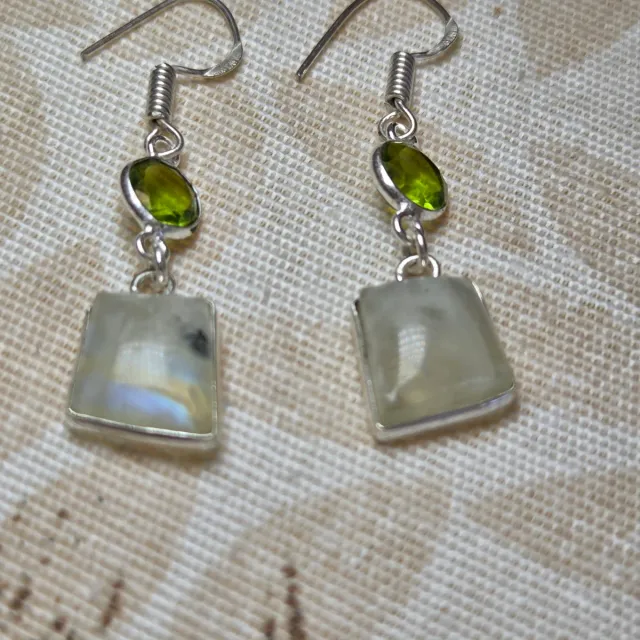 Pendientes Plata 925 Piedra Luna y Peridoto