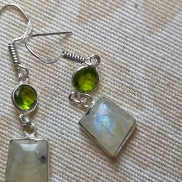 Pendientes Plata 925 Piedra Luna y Peridoto