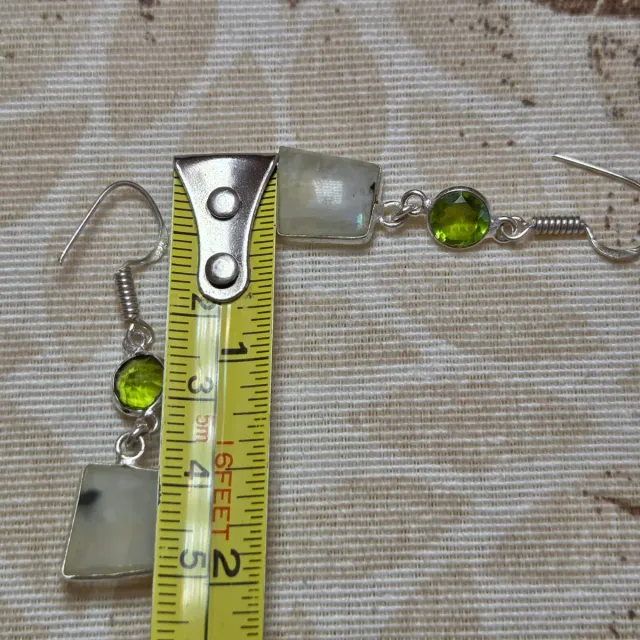 Pendientes Plata 925 Piedra Luna y Peridoto