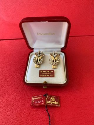 Pendientes Majorica Plata de Ley Baño Oro.