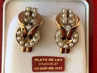 Pendientes Majorica Plata de Ley Baño Oro.