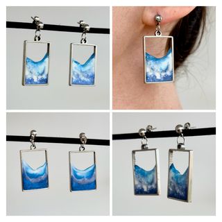 Pendientes rectangulares azules y plateados