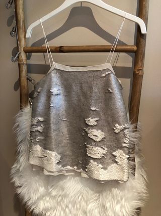 Top lentejuelas plateado perfecto cenas navideñas!