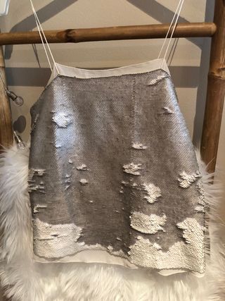 Top lentejuelas plateado perfecto cenas navideñas!