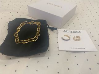 Pulsera Adamina Acero y Pendientes Bañados Oro 18K