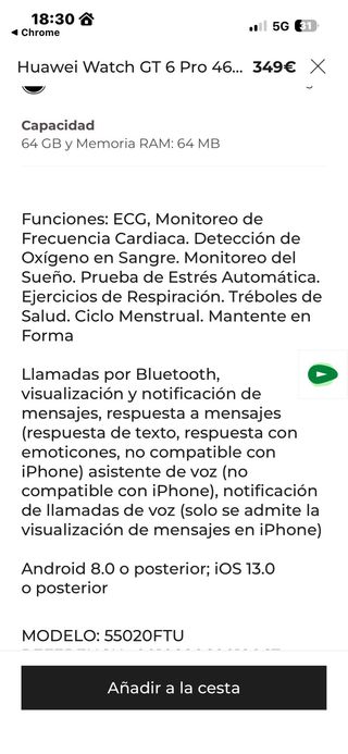 Huawei Watch GT 6 Pro Negro sin abrir