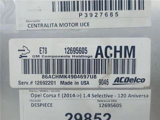 CENTRALITA MOTOR UCE OPEL CORSA E (2014->) 1.4 SELECTIVE - 120 ANIVERSARIO ECOFLEX [1,4 LTR. - 74 KW