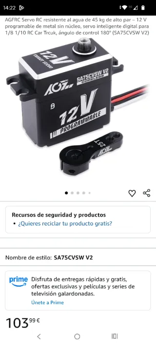 Servo RC AGFRC 12V SA75CVSW V2