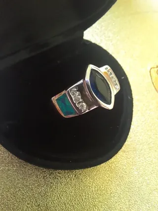 Anillo Plata Ley Amatista, Ópalo,Topacio. Talla 16