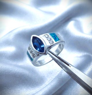 Anillo Plata Ley Amatista, Ópalo,Topacio. Talla 16