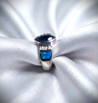Anillo Plata Ley Amatista, Ópalo,Topacio. Talla 16