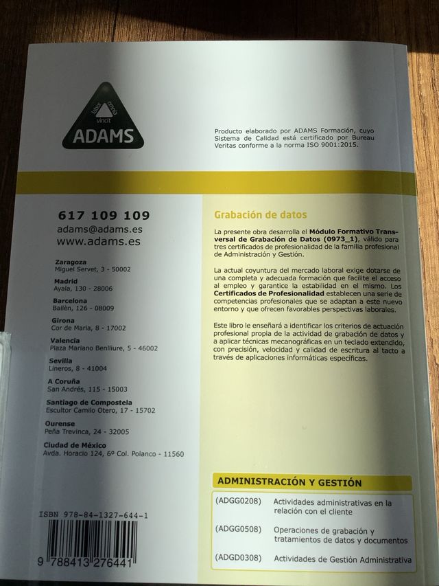 Libro Adams, Grabación de datos