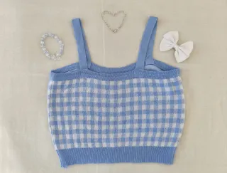 Top Coquette Cuadros Azul y Blanco