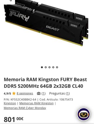 PRECINTADAS Kingston FURY Beast DDR5 64GB CL40