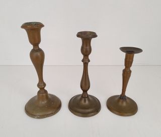 3 Candelabri Candelieri Porta Candele in Ottone