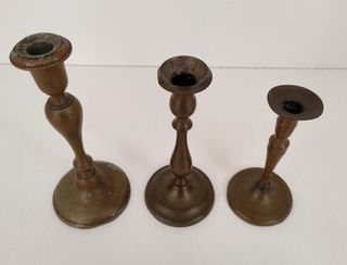 3 Candelabri Candelieri Porta Candele in Ottone