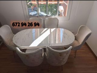 Mesa de comedor ovalada con 6 sillas