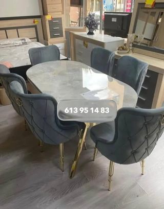 Mesa de comedor ovalada con 6 sillas