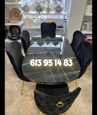 Mesa de comedor ovalada con 6 sillas