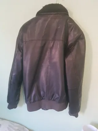 Cazadora Piel Geox marron. Cuello desmontable .