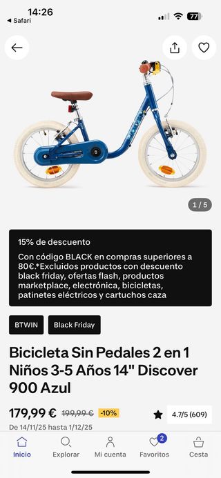 Bicicleta infantil Btwin 14 (3-5 años)