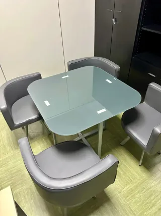 Mesa Comedor/Oficina Cristal y Cuero