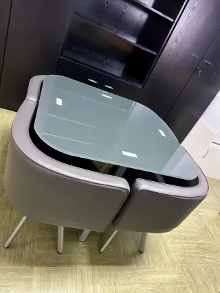 Mesa Comedor/Oficina Cristal y Cuero