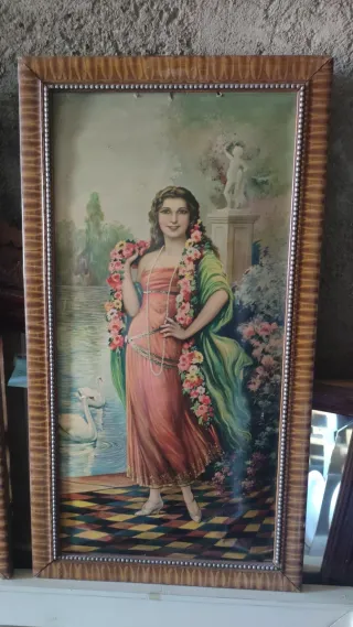 Cuadro antiguo mujer con flores