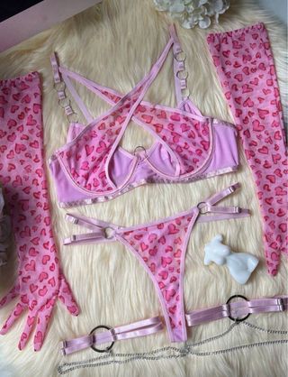 Conjunto Lencería Sexy Corazones Talla L