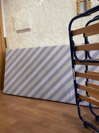 Cama Plegable Azul y Madera REGALO COLCHÓN