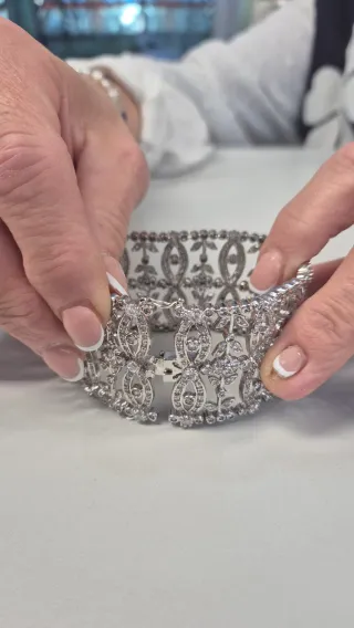 Brazalete Art Decó  de  Plata y cristales